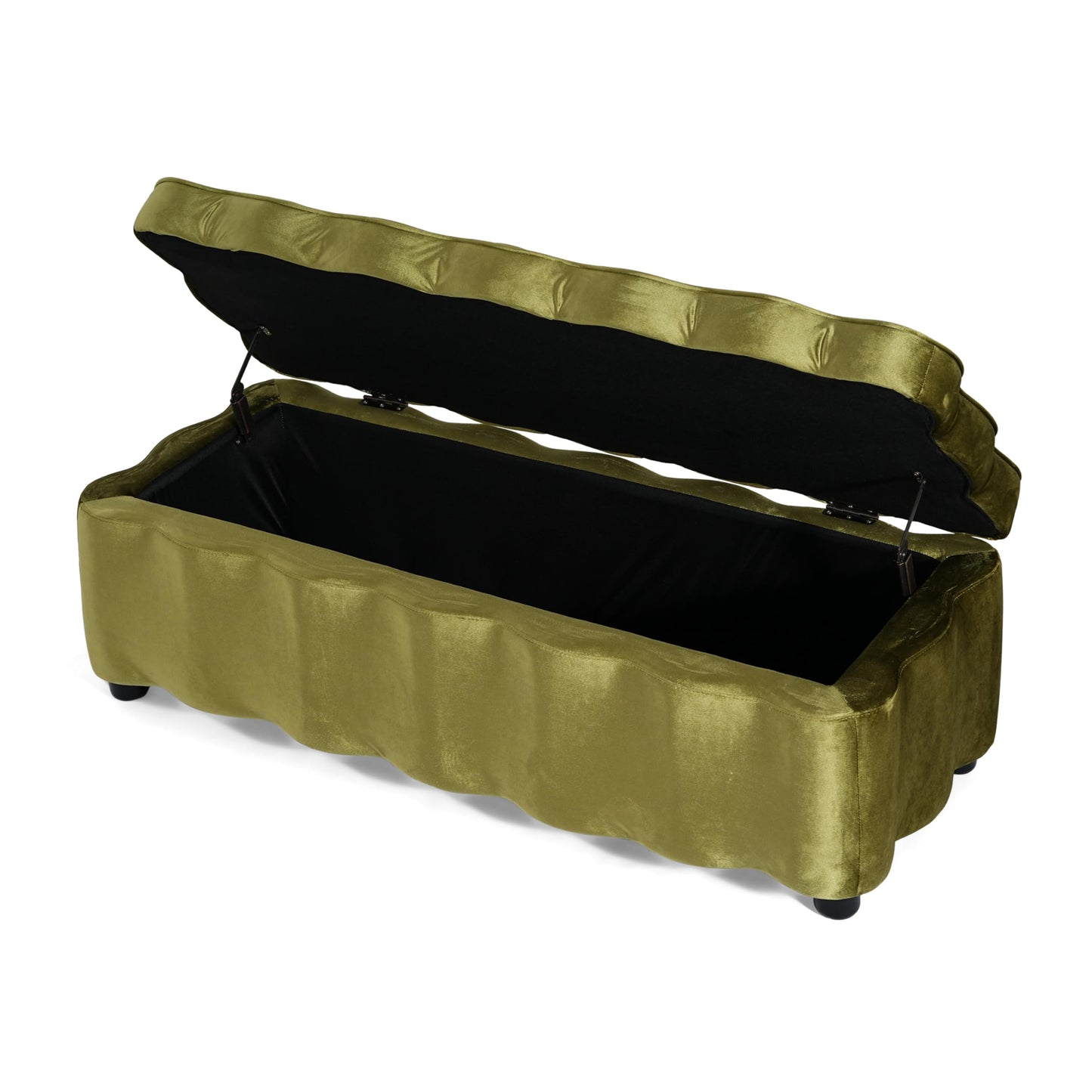 Christopher Knight Home Pean Living Room Ottoman with Storage, Velvet Upholstered Storage Ottoman Bench, Sofa Foot Stool with Wood Frame, Bedroom End of Bed Bench, Chic Scalloped Design, Olive Green