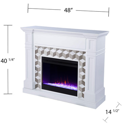 SEI Furniture Darvingmore Color Changing Fireplace w/Marble Surround, White/Brown
