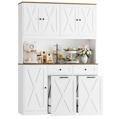HOSTACK 71"H Kitchen Trash Can Cabinet, 12.5 Gallon Double Pull Out Garbage Can Hutch Cabinet with Trash Bin Storage Holders, 47" Wide Kitchen Pantry with Hidden Garbage Storage for Dining Room, White