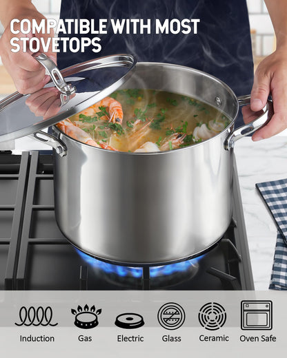 Cooks Standard 18/10 Stainless Steel Stockpot 8-Quart, Classic Deep Cooking Pot Canning Cookware with Stainless Steel Lid, Silver