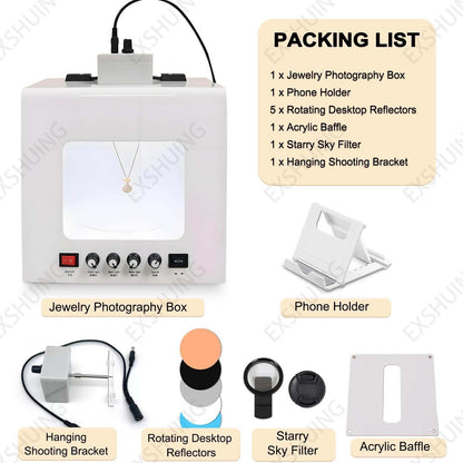 EXSHUING Jewelry Photography Light Box with Turntable, Dimmable Led Photo Tent – 360° Auto-Rotation, 1kg/2.2lbs Load, Hanging Bracket Included, 3000-5500k, CRI>92%, for Stunning Gemstone & Gold(TB30)