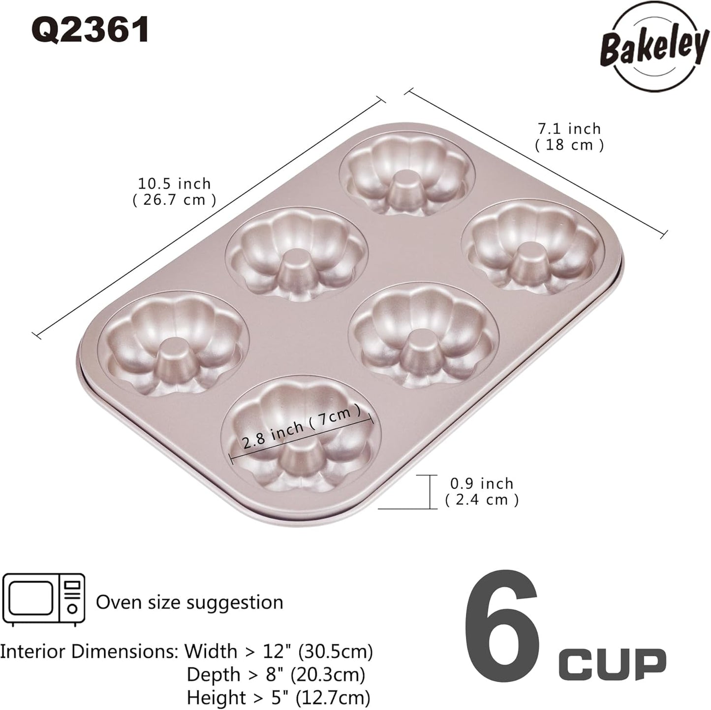 Heavy Duty Steel Flower Donut Pan, 6 Cavity Non-stick Bundt Mold, Heart Shaped Bakeware for Oven (Champagne Gold)