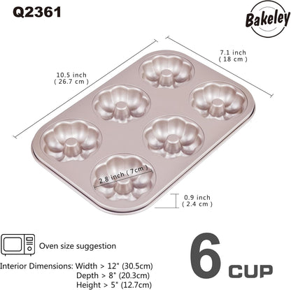 Heavy Duty Steel Flower Donut Pan, 6 Cavity Non-stick Bundt Mold, Heart Shaped Bakeware for Oven (Champagne Gold)