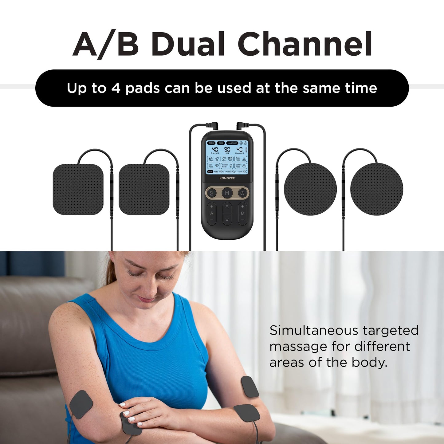 4 in 1 - D.I.Y & Tens Unit & EMS & Massage Muscle Stimulator, Dual Channel TENS Units Therapy Machine for Pain Relief, FDA Cleared Rechargeable Electronic Pulse Massager,with 12pcs Electrode Pads