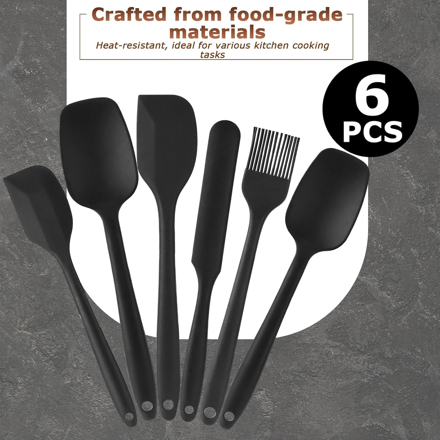 HANSGO 6PCS Silicone Spatula Set, High Heat-Resistant Rubber Kitchen Utensils for Cooking and Baking (Black)