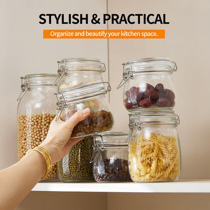 4 Pack 34oz Food Storage Jars with Airtight Lids, Preserving Seal Wire Clip Fastening Glass Containers, Canisters for Kitchen Organization, Flour, Cereal, Pasta, Sugar, Beans, Pickling Jars(34 Oz*4)