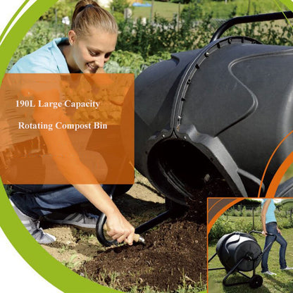 Electric Compost Bin Compost Tumbler Bin with Wheels and Handle, Mobile Heavy Duty Rotating Outdoor Organic Compost Bin Tumbling Mixer Composter for Kitchen Waste & Garden Clippings, Large 190L/50 Gal