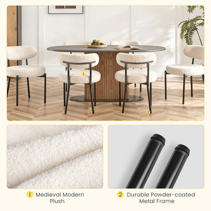 DUMOS Dining Chairs Set of 6, Mid Century Modern Chair Round Upholstered Curved Backrest, Kitchen Vanity Living Room Chairs with Black Metal Legs，Classic Beige