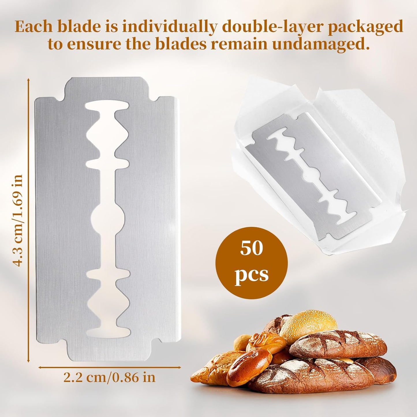Pretwad 50 PCS Bread Lame Blades Refill - Surgical Grade Stainless Steel Bread Scoring Blades for Sourdough Baking
