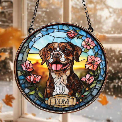 Skiennix Custom Dog Portrait Stained Glass Light Catcher - Pet Memorial Gift | Personalized Tribute