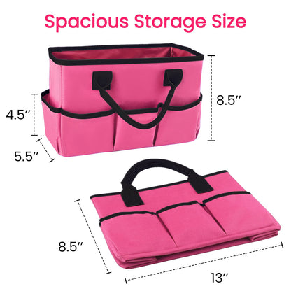 Godery Desktop Tote and Organizer, Teacher Helper Caddy Bag for Arts, Books, Stationery, Office Desk Organization, Make-up Storage with Handles for Travel, Pink