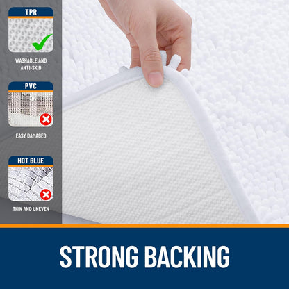OLANLY Bathroom Runner Rugs - Extra Soft Chenille Bath Mats | Quick Dry, Machine Washable, 47x17 Inches, White