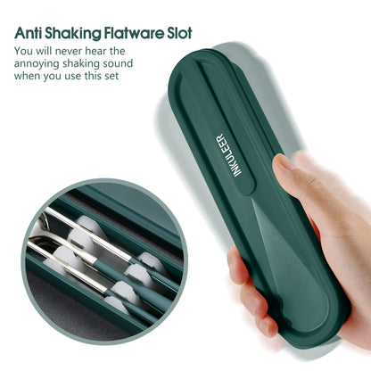 Travel cutlery set, 18/8 stainless steel cutlery, Reusable utensils set with case, Portable Silverware Lunch Box for Camping and Office (Green/knife set)