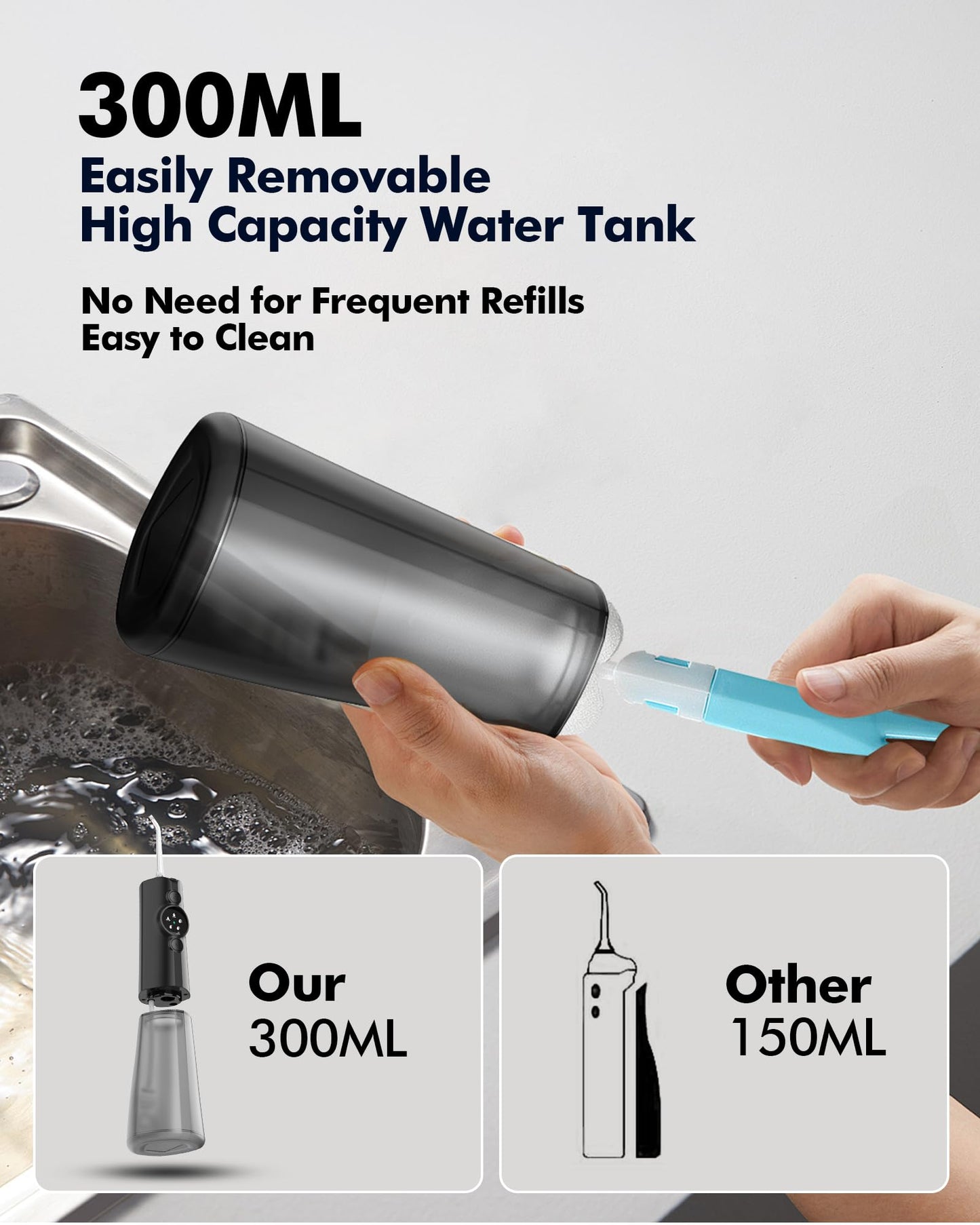 Water Flosser Teeth Pick: 300ML & LED Display 5 Modes Rechargeable Dental Flossers for Braces,Sensitive Gums, Portable Flossing for Teeth Cleaning, IPX7 Waterproof Cordless for Home Travel Use