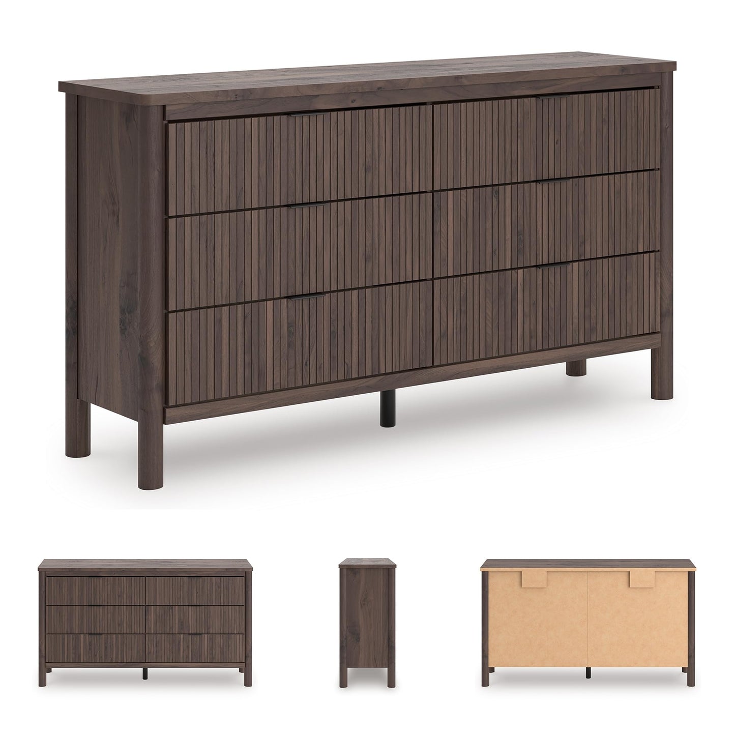 Signature Design by Ashley Symarro Casual 6-Drawer Dresser with Walnut Finish, Dark Brown