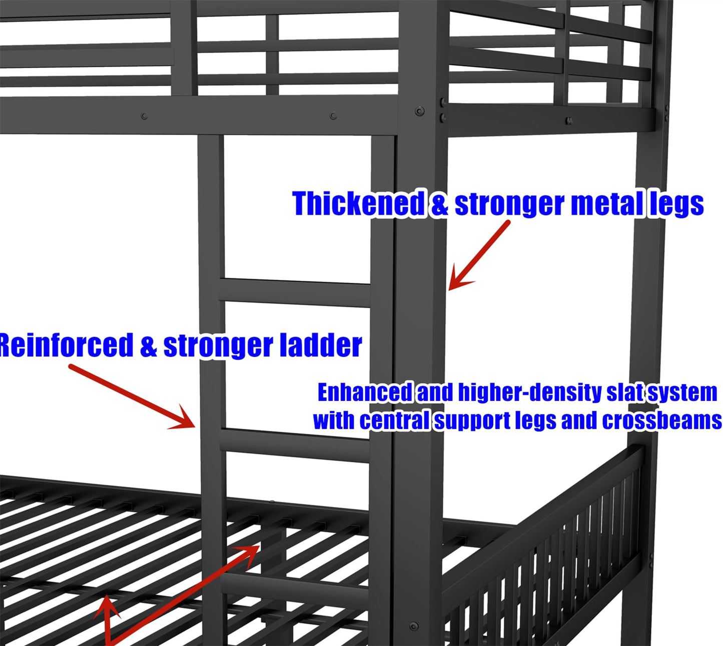 QLUSAN Upgraded & Stronger Heavy Duty Metal Bunk Bed Queen Over Queen Size, Safer Thickened More Stable Bunkbed Bunk Bed Frame (Easier to Assemble) (Queen Over Queen-A)