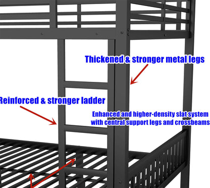 QLUSAN Upgraded & Stronger Heavy Duty Metal Bunk Bed Queen Over Queen Size, Safer Thickened More Stable Bunkbed Bunk Bed Frame (Easier to Assemble) (Queen Over Queen-A)