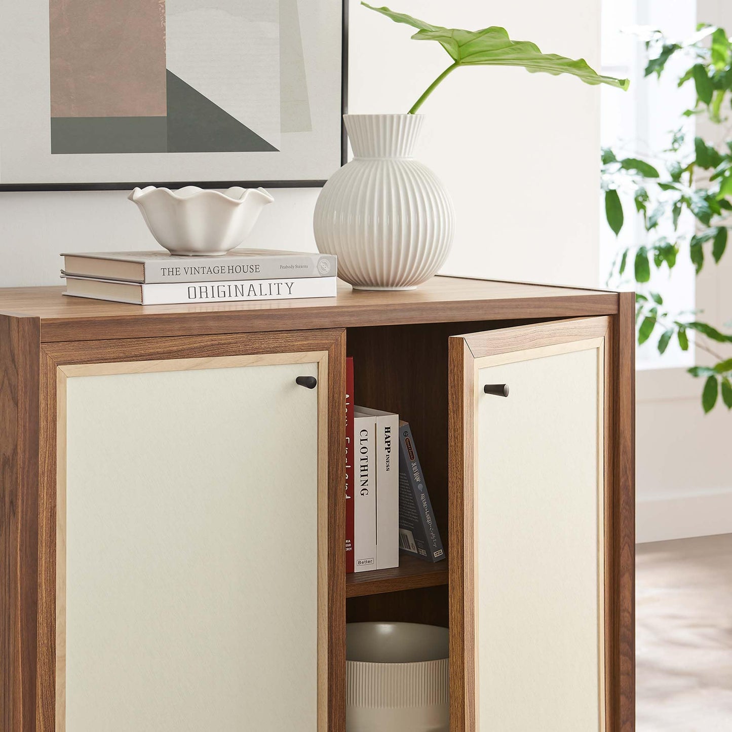 Modway Capri 33 Inch Sideboard Walnut, Hallway or Entryway Storage Cabinet with Doors, Mid-Century Modern Buffet Table or Credenza for Living or Dining Room