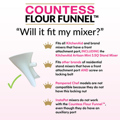 Countess Flour Funnel™ - Stand Mixer Attachment by The Cookie Countess (White)