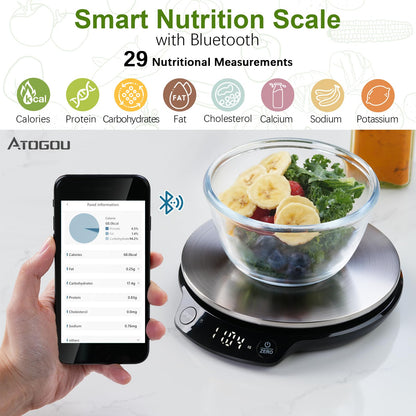 Atogou Smart Food Scale with Nutrition Calculator, 0.005oz / 0.1g High Precision, Free APP with Nutrients Tracking, Calorie, Marco, Ounces and Grams, for Kitchen, Weight Loss, Meal Prep, etc
