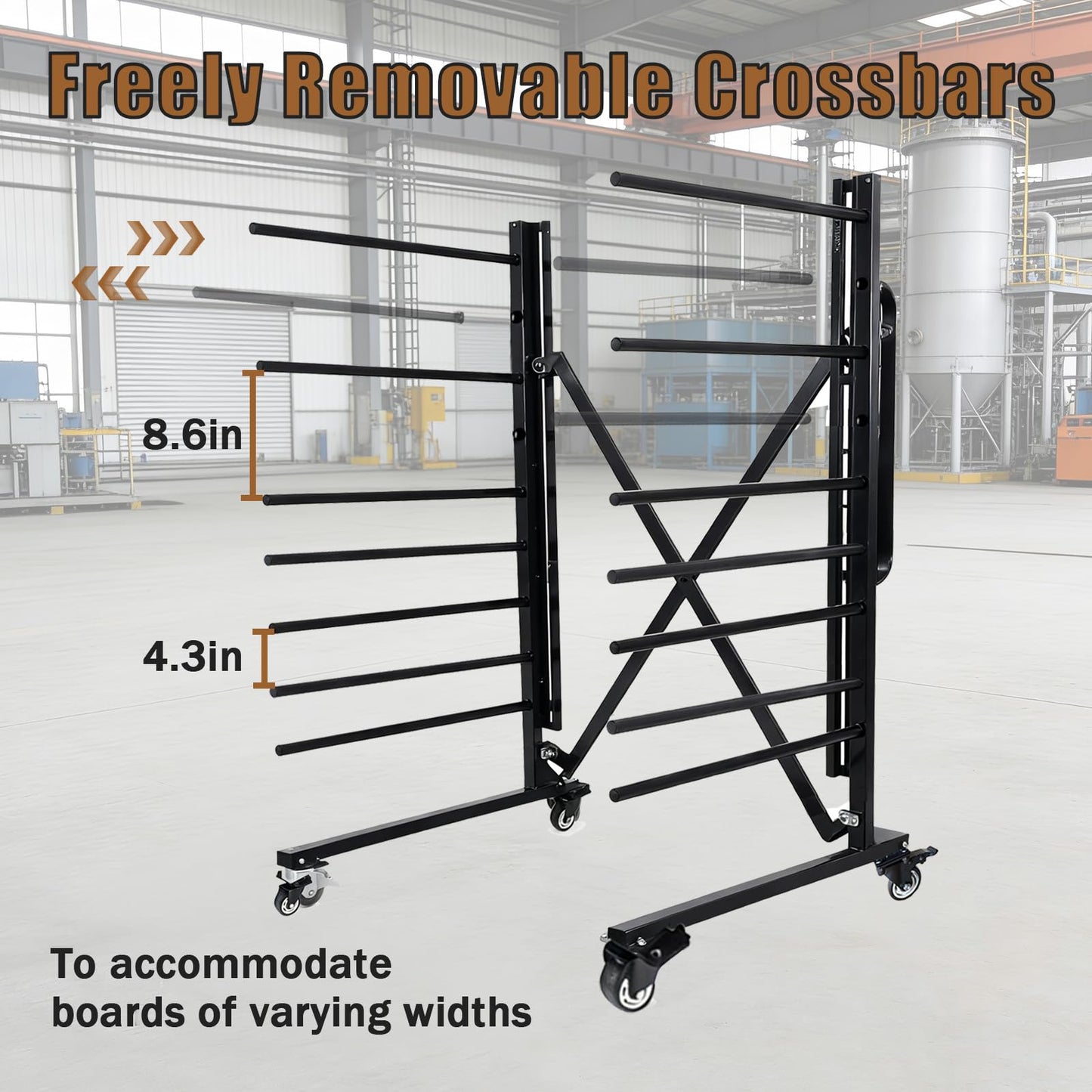 Heavy-Duty Metal Rolling Paint Rack, Expandable Woodworking Drying Rack, Staining & Curing Trim & Wood Panels for Cabinet Doors, Reinforced Steel Frame with 7.5" Casters, Paint Studios/Factory (Black)