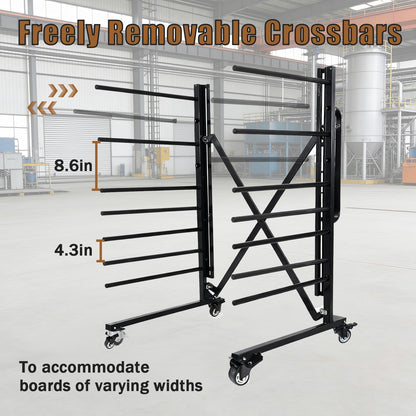 Heavy-Duty Metal Rolling Paint Rack, Expandable Woodworking Drying Rack, Staining & Curing Trim & Wood Panels for Cabinet Doors, Reinforced Steel Frame with 7.5" Casters, Paint Studios/Factory (Black)