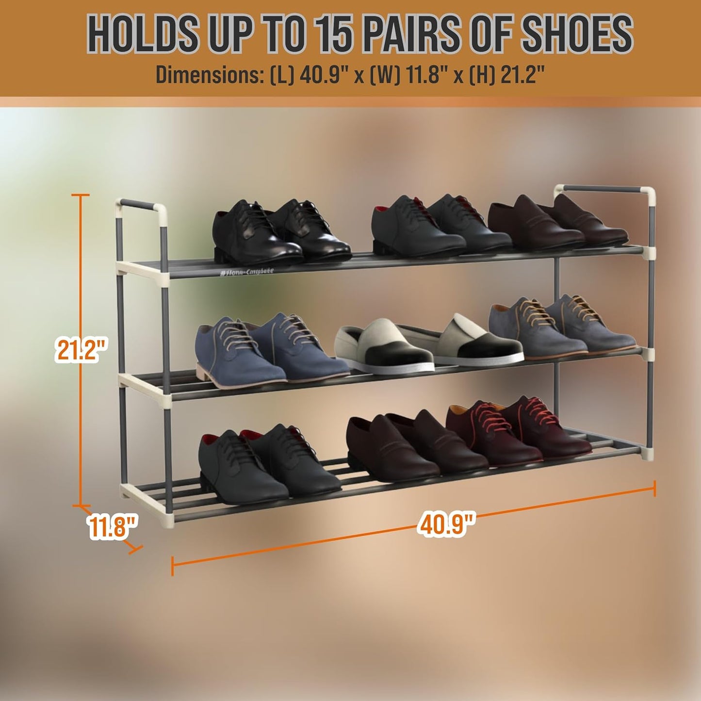 3-Tier 18 Closet Shoe Rack Organizer Storage Bench - Holds Pairs - Organize Your Cabinet or Entryway - Easy to Assemble
