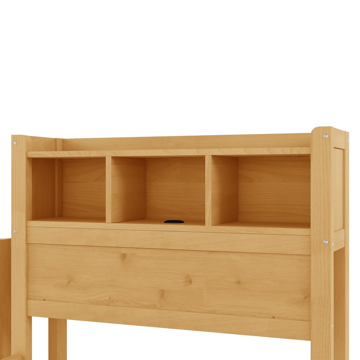 KEIKI Twin Size Wood Platform Bed Frame with Storage Headboard & Pull Out Storage Cabinet & 2 Drawers, Modern Bed with Solid Slats & Socket, No Box Spring Required, Easy Assembly, for Bedroom, Natural