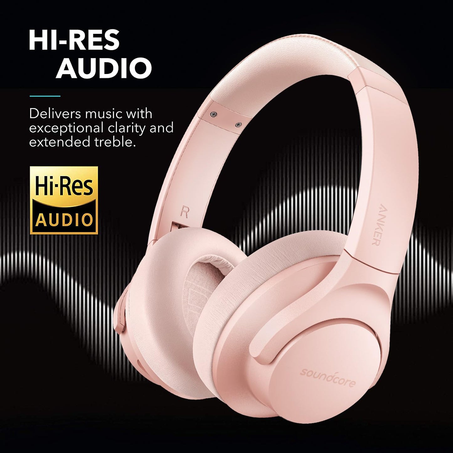 Soundcore Anker Life Q20 Hybrid Active Noise Cancelling Headphones, Wireless Over Ear Bluetooth Headphones, 60H Playtime, Hi-Res Audio, Deep Bass, Foam Ear Cups, Travel, Office, USB-C Charging