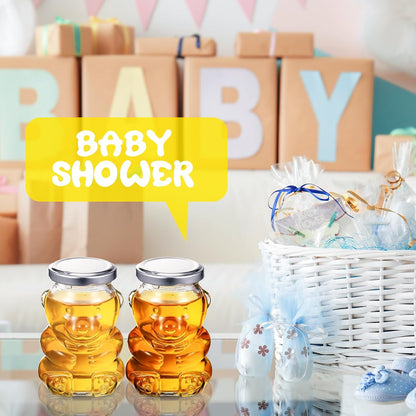 24 Pack 4 oz Patelai Glass Bear Shaped Honey Jars with Lids Reusable Small Tilted Bear Glass Bottles Containers