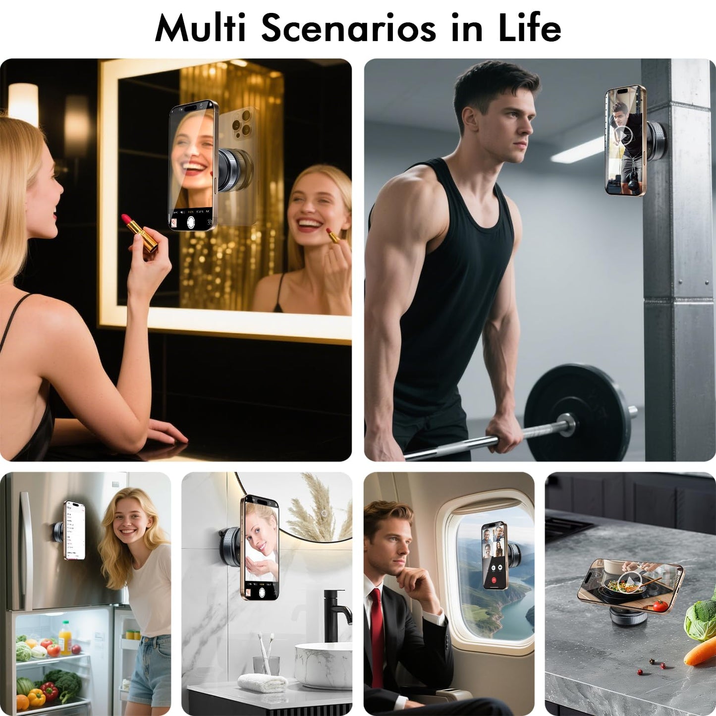 Vacuum Magnetic Car Phone Holder,360° Rotatable Suction Cup Phone Car Mount for Mag Safe Strong Magnetic Cell Phone Holder Stand for Gym/Mirror/iPhone 16e 16 Pro Max 15 14 13 12 and All Smartphones