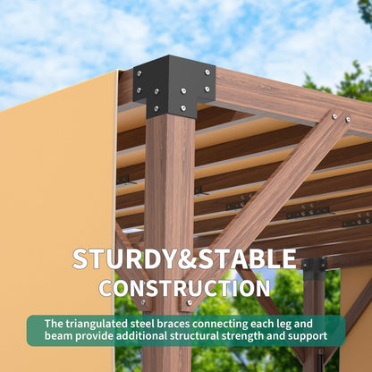 12x20 ft Cedar Wood Pergola with Retractable Shade Canopy, Metal-Reinforced Solid Wood Frame, Outdoor Patio Gazebo for Backyard, Deck, Garden