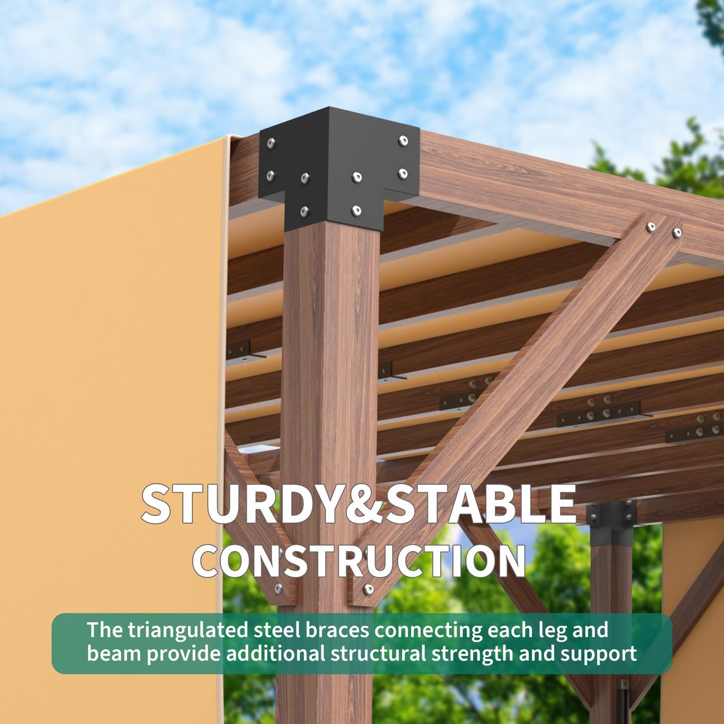 12'X 14' Cedar Wood Pergola, Stylish Outdoor Addition, Retractable Shade Canopy, Durable & Rot Resistant, Versatile Design, for Backyard, Garden, Deck, Outdoor Entertaining