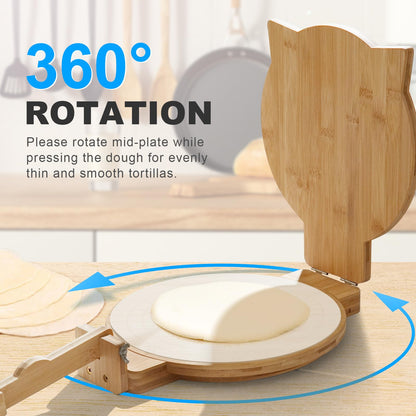 Cuesonmy Tortilla Press 10 Inch Bamboo Tortillas Maker with 100PCS Parchment Paper Large Tortillera Presser for Mexican Taco, Pataconera, Dough Press