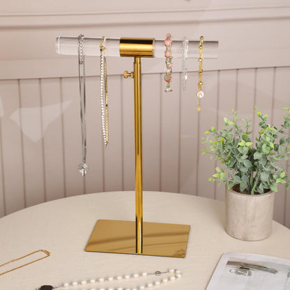 MCKECHSION Jewelry Display Stand 2 Packs Stainless Steel Purse Display Stand Acrylic Necklaces Holder Towers Adjustable Height Tabletop Jewelry Organizer for Home Store Boutique