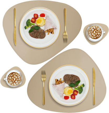 Faux Leather Placemats Set of 2 with Coasters, Heat Resistant Waterproof Wipeable Dinner Table Mats, Easy to Clean