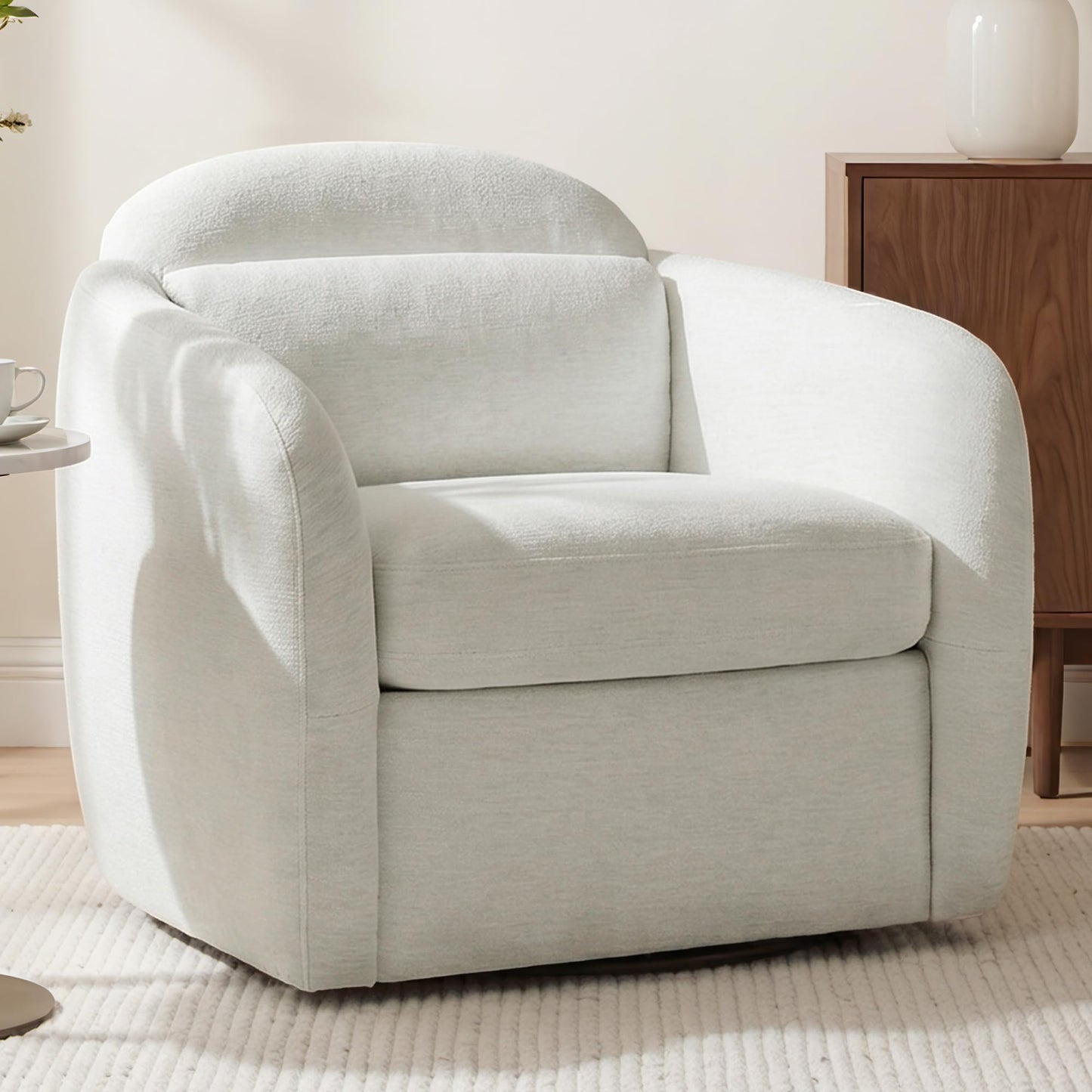 360° Swivel Accent Chair, Comfy Upholstered Barrel Chairs with Pillow, High Back for Bedroom Living Room, Reading Room,Linen