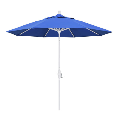 California Umbrella 9' Round Aluminum Market Umbrella, Crank Lift, Collar Tilt, White Pole, Royal Blue Olefin