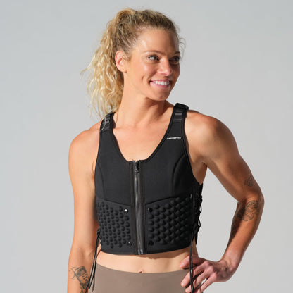 OMORPHO Women's G-Vest, 6 lb (up to 12 lb with addition of G-Pack), weighted vest for women, low-profile, fully adjustable, comfort fit. Great for walking, hiking, running and training. (Black, S-M)