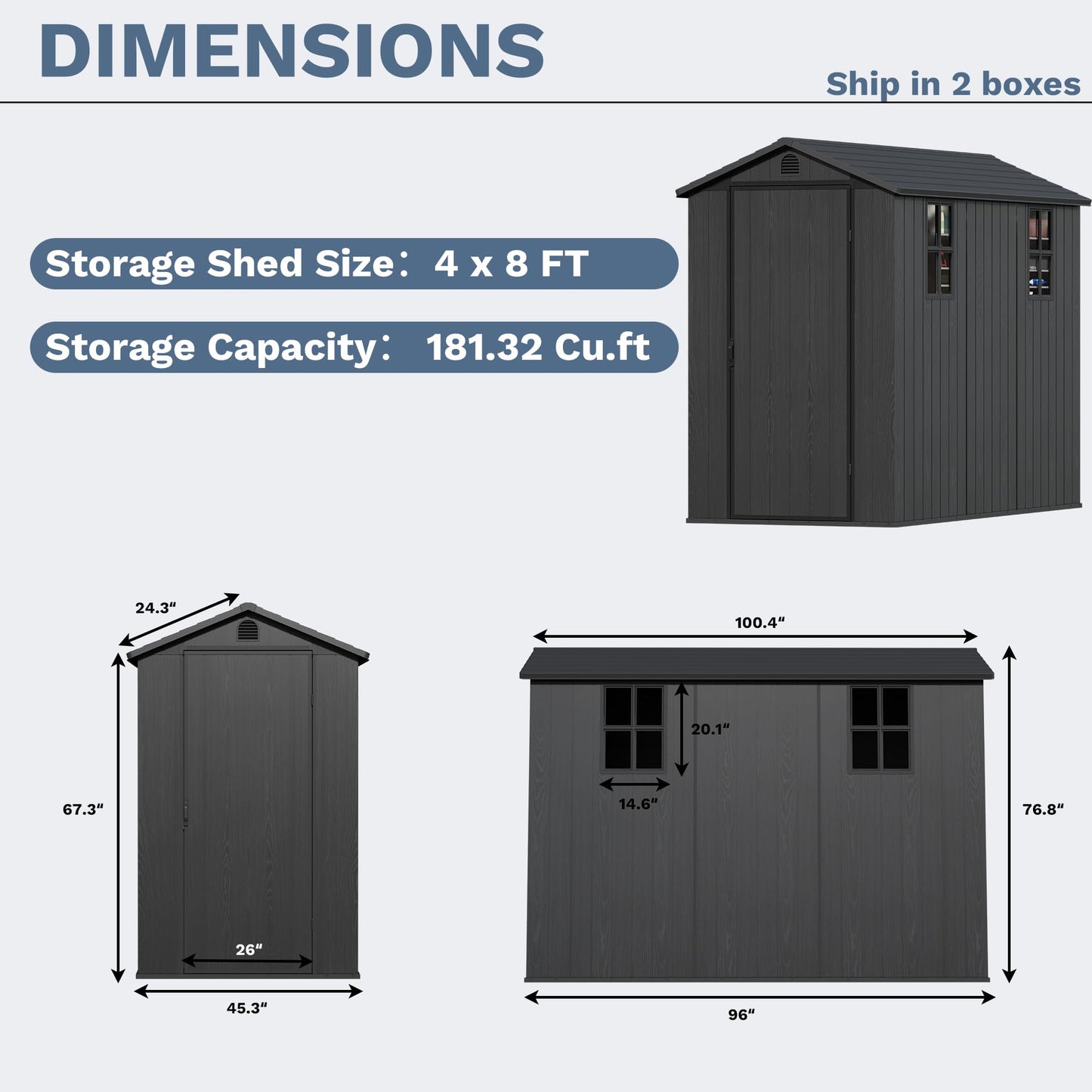 Devoko 4×8 FT Resin Storage Shed with Floor, Garden Plastic Outdoor Shed with Window and Lockable Door, Waterproof Outside Tool shed for Backyard Patio, Dark Grey