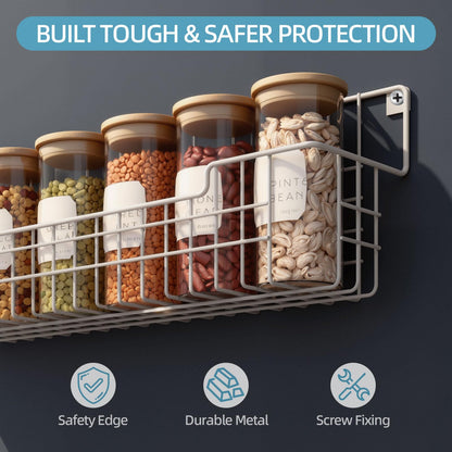 AURIKAR Spice Rack Wall Mount 4 Pack, Metal Wall Mounted Spice Rack Organizer for Cabinet Door & Pantry, Space-Saving Kitchen Spice Rack Shelf, White