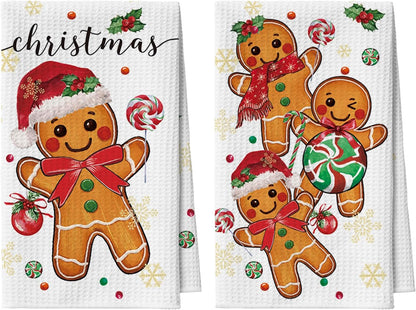 12x24 Inch Set 2 Artoid Mode Gingerbread Candy Christmas Bar Kitchen Towels, Quick Dry Microfiber Cloth Dish Towels