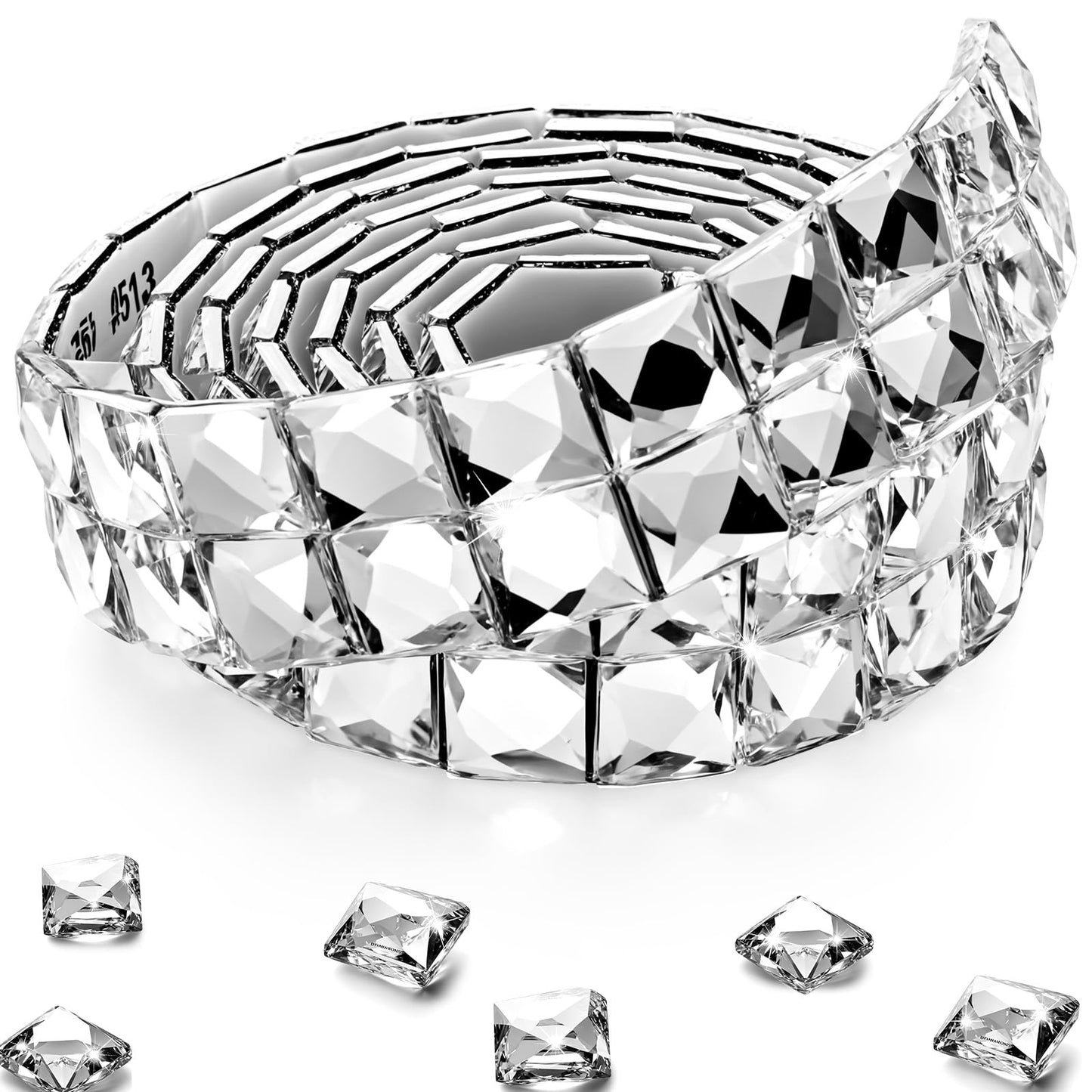 3 Yards Self Adhesive Mosaic Tiles Glass Mirror Mosaic Tiles, Multi-Faceted Diamond Sticker for Glass DIY Art Crafts Gift Decoration, 270 * 1.18 Inch