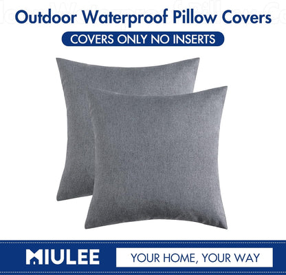 MIULEE Decorative Outdoor Throw Pillow Covers - Waterproof Faux Linen Cushion Cases | 24x24 Inch Dark Grey (Pack of 2)