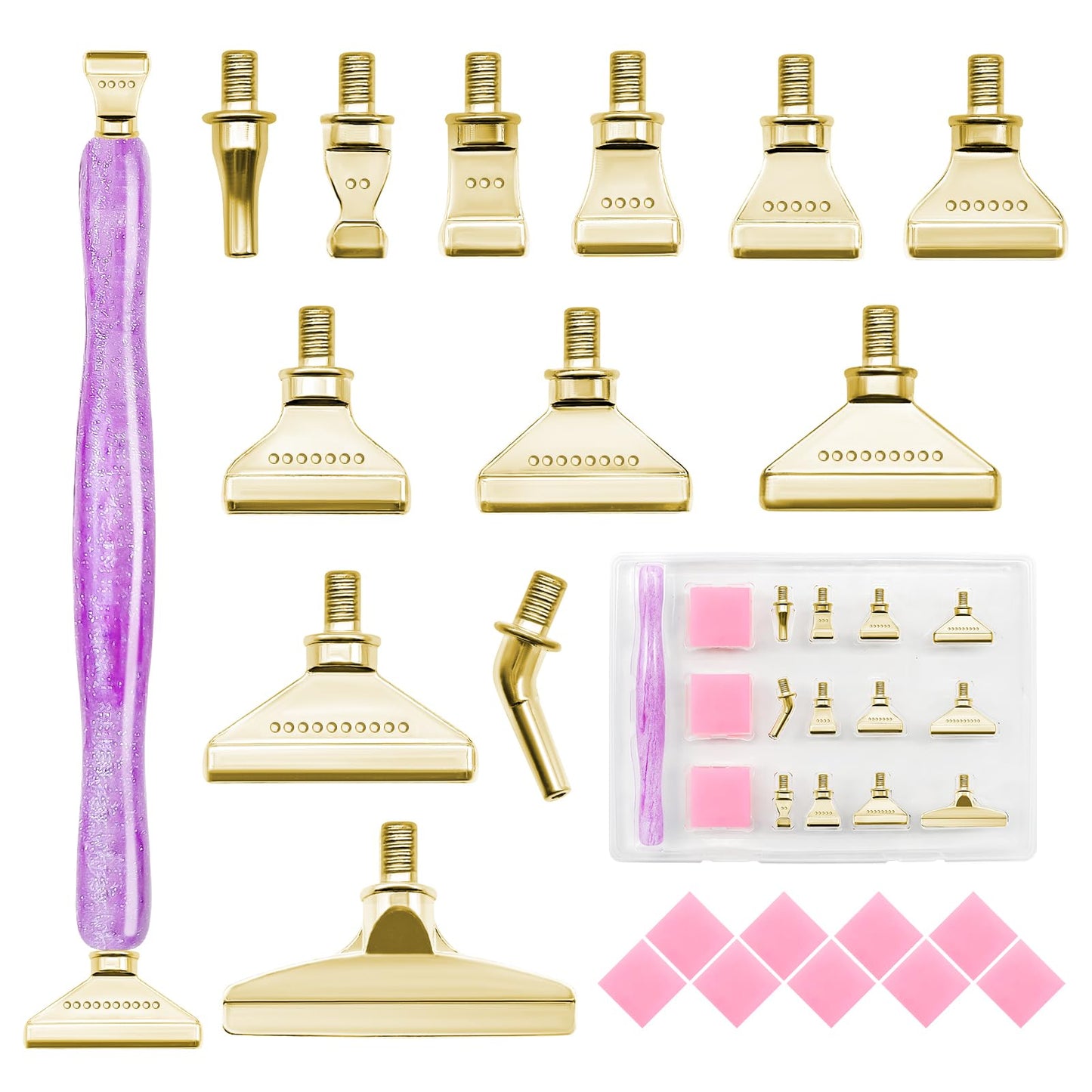 22PCS DIY Diamond Art Pen Painting Tool Set - Metal Threaded Tip Accessories Gem Resin Dotting Pen Supplies Kit (Purple Pen + 12 Tips + 9 Dotting Clay)