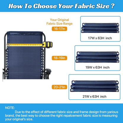 21" 63" Ostlttyn Zero Gravity Chair Replacement Fabric Kit, W x L Repair Cloth with Replacement Bungee Cord for Anti