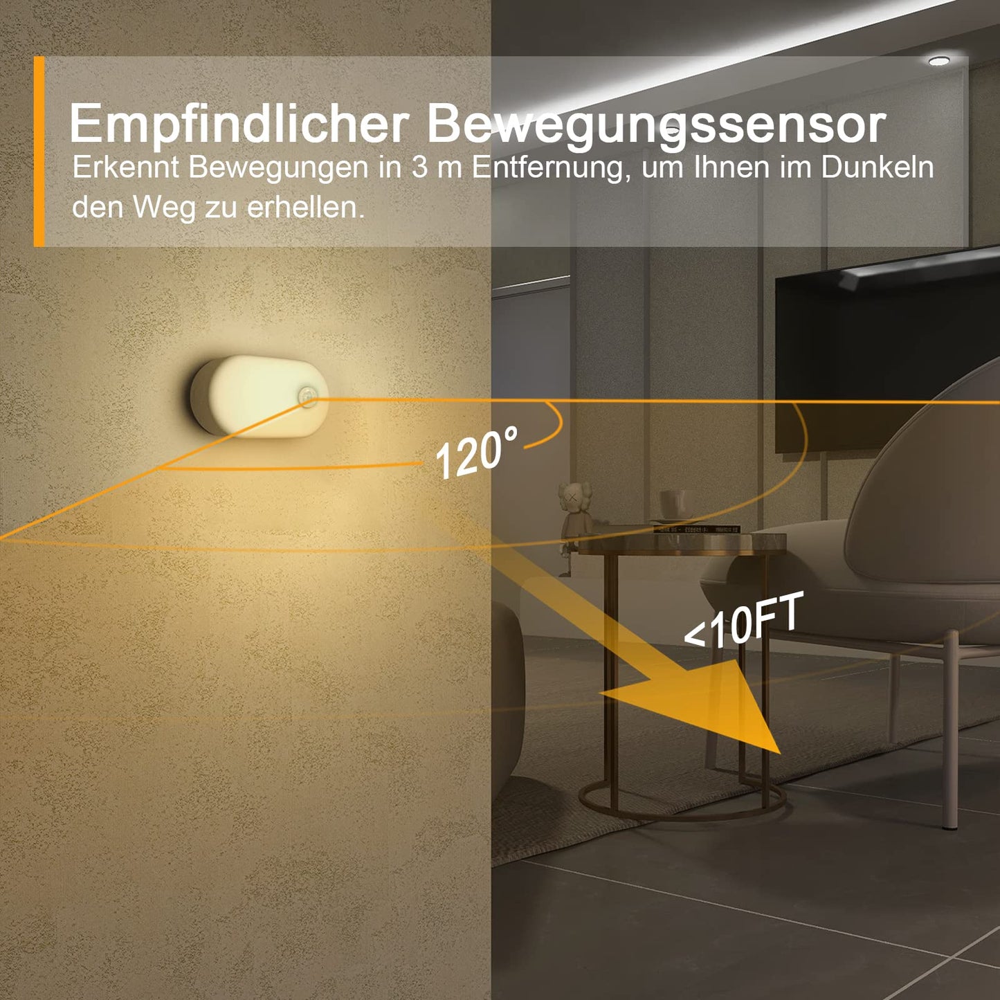 Lyridz Dimmable Night Light with Motion Sensor, Warm White LED Night Light, Battery, Rechargeable, USB-C, Self-Adhesive Cabinet Lighting, Orientation Light for Children's Room, Bedroom, Kitchen,