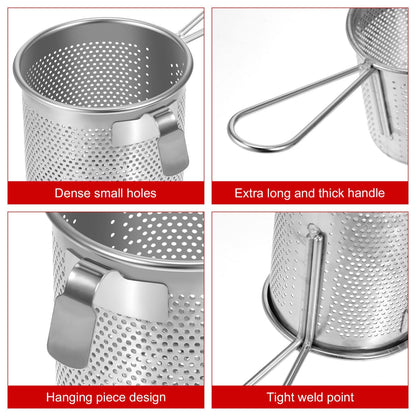 Luxshiny Hot-Pot Side Colanders Stainless Steel Mesh Strainer 6.49 Inch Hanging Basket for Cooking Noodles and Blanching in Kitchen