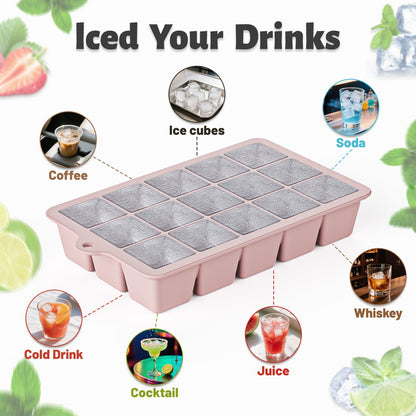 Silicone Ice Cube Tray 3 Pack - EASY RELEASE ice cube tray with lid, BPA Free Ice Cubes Trays for Freezer,ice cube mold for Cocktail,Whiskey (Blue+Pink+Green)