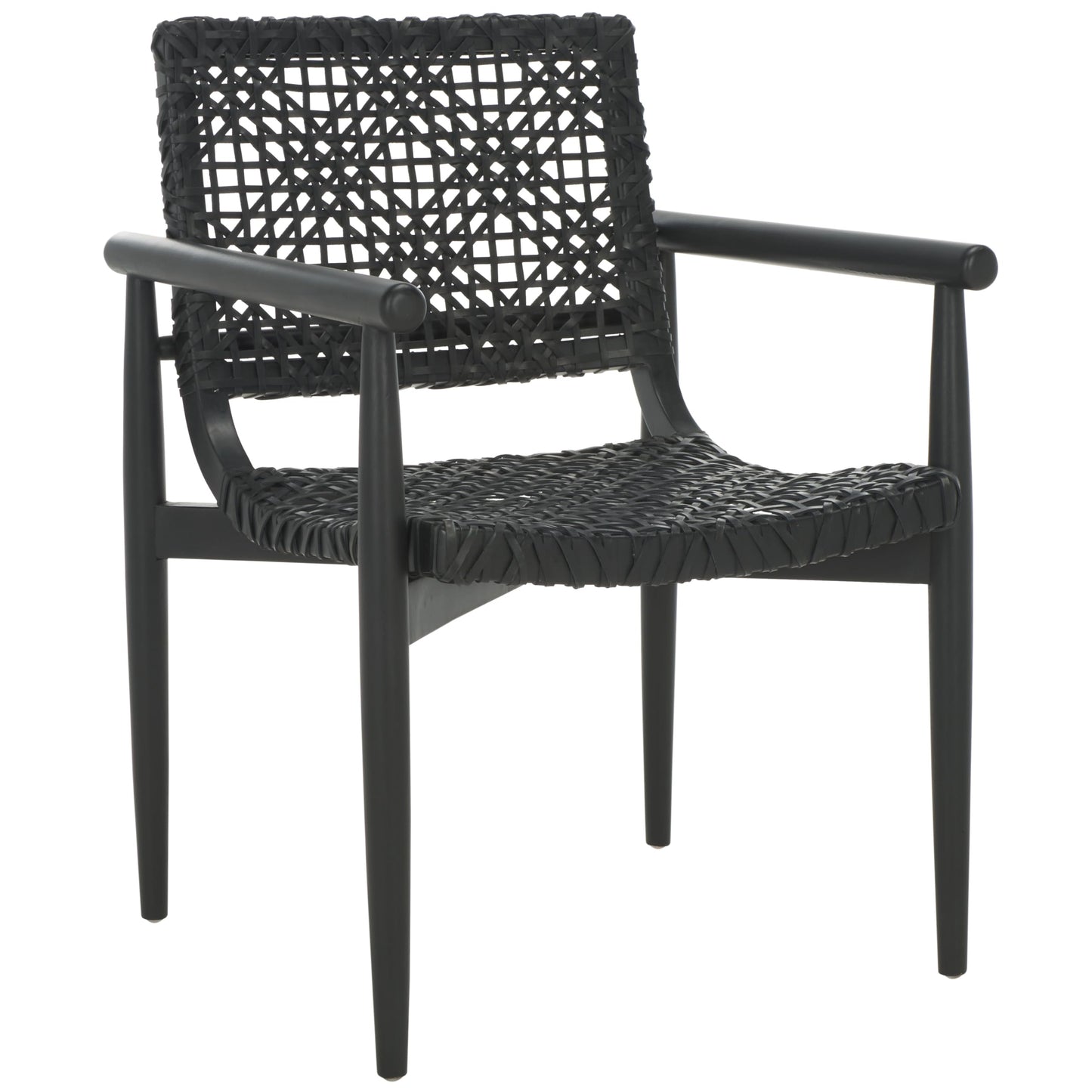 SAFAVIEH Home Collection Sianna Black Solid Wood/Black Leather Woven Accent Chair (Fully Assembled)